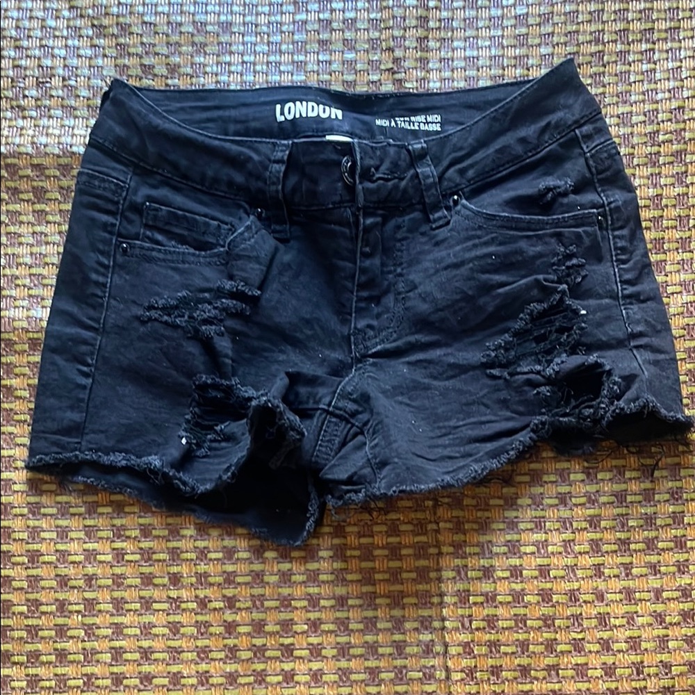 Women's Black Distressed Shorts